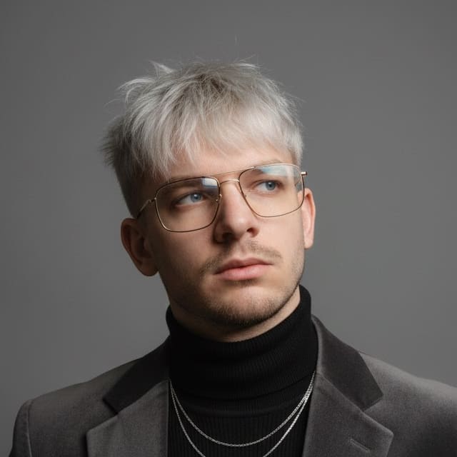 Kamil, the founder of Vexorx, in glasses and a dark jacket
